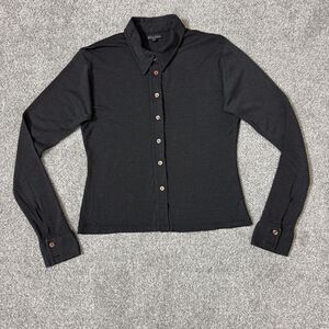 King Louie Shirt Womens M/L Gray Button Up Long Sleeve Collared Top Stretch Emo